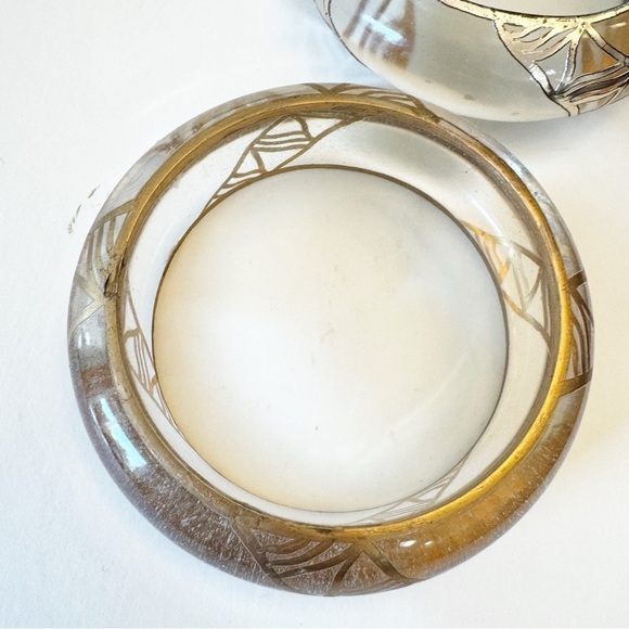 Vintage Silver Gold Embellished Clear Lucite Bangle Bracelet Set - Picture 6 of 12
